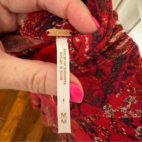 Free People All Dolled Up Women’s Red Paisley Pattern Mock Neck Boho Mini Dress - Picture 15 of 15